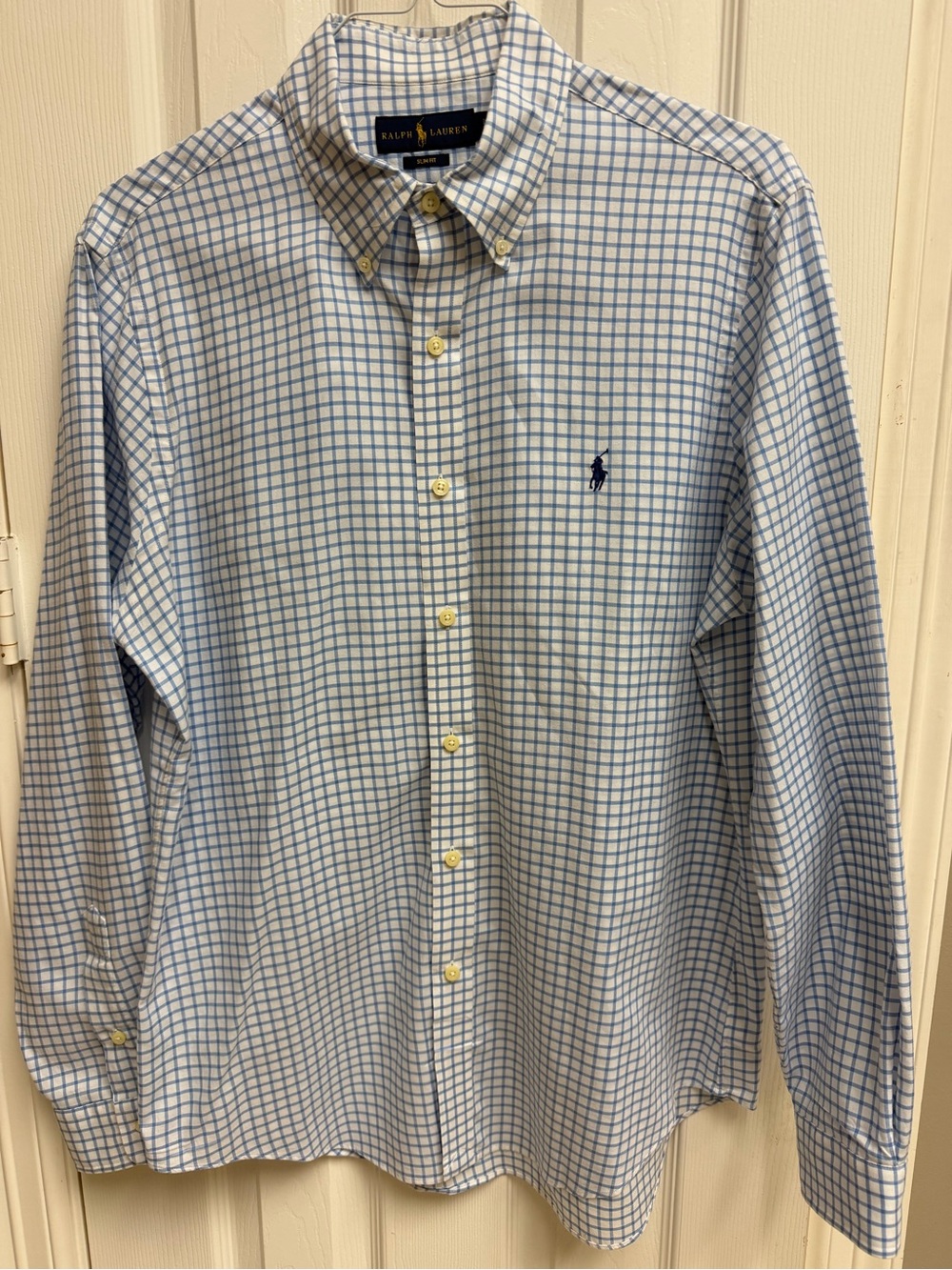 Ralph Lauren Light Blue and White Checked Button-Down Shirt